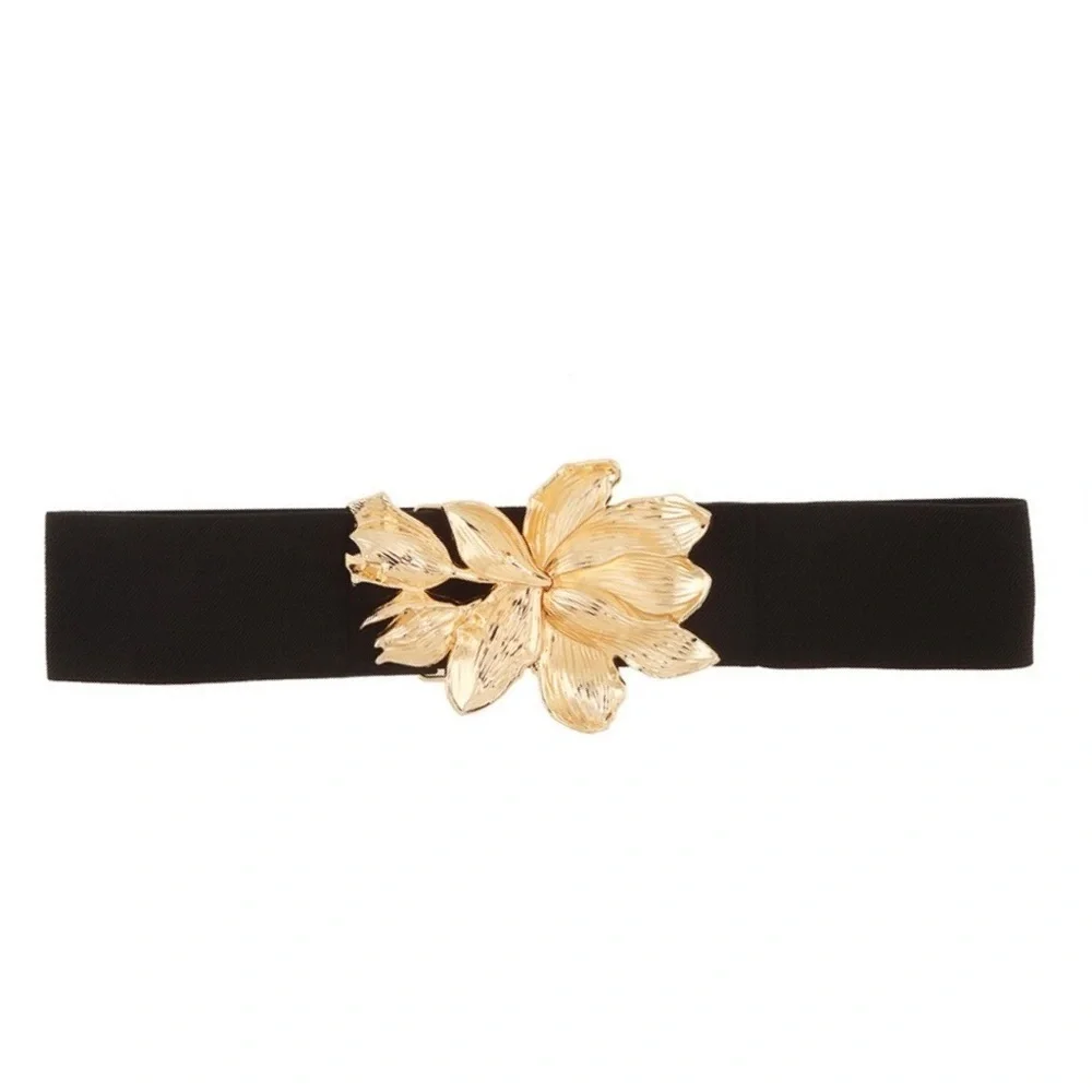 Gold Floral Accent Elastic Belt